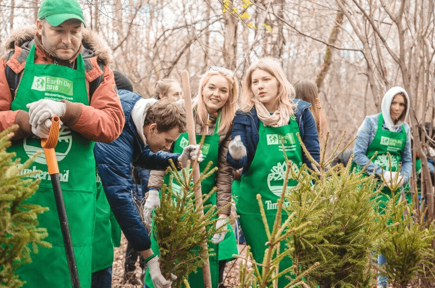 На фото экологические волонтёры занимаются уборкой пригородного леса в Москве.